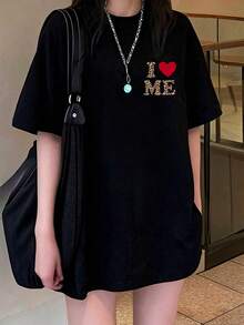 2 Packs Women's Round Neck Short Sleeve T-Shirts, Summer New Leopard Print And Lettering Pattern, Fashion Casual Loose Fit Versatile Tops - White + Black - View 9