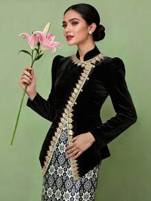 1pc Solid Color Long Sleeve Blouse For Women - Black - View 5