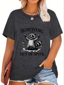 Plus Size - Raccoon Surviving Purely Out Of Spite-Shirt - Graphic Tee, Funny Sarcastic Shirt, Cute Animal Lover, Casual Crew Neck Tee, Breathable Summer Top - Birthday,, Valentine'S Day Women, Men, Friends, Family - 白色 - 查看 10