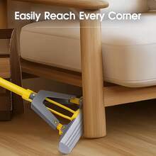 Sponge Mop,Masthome Roller Sponge Mop,Easy Self Squeeze Mop And Stainless Steel Handle,PVA Mops With 3 Absorbent Mop Refills Home Use Tile Floor Bathroom Cleaning - Vàng xám - Xem 3