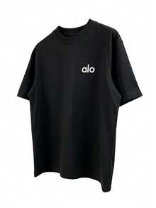 Alo Yoga Black T-Shirt With Side Logo, Loose Fit, Short Sleeve, Sporty & Casual, Unisex Top - Xem 4