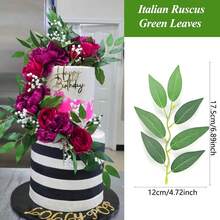 10/20/50pcs Italian Green Ruscus Artificial Silk Leaves, Suitable For Bouquets, Desktop Decor, Home Decoration - Green - View 3