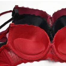 3 SUJETADORES Para Mujer EN COPA B Y C CON VARILLA  Diseño: Zigzag a media copa -ideal para regalar o consentirte a ti misma - Rojo - Ver 5