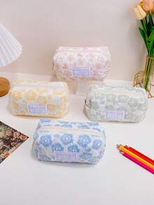 Retro Large-Capacity Pencil Case, Creatively Decorated With Floral And Heart Prints, A Stylish Desktop Accessory And Storage Bag, For Storing Study Stationery And Office Supplies - Single Piece - View 6