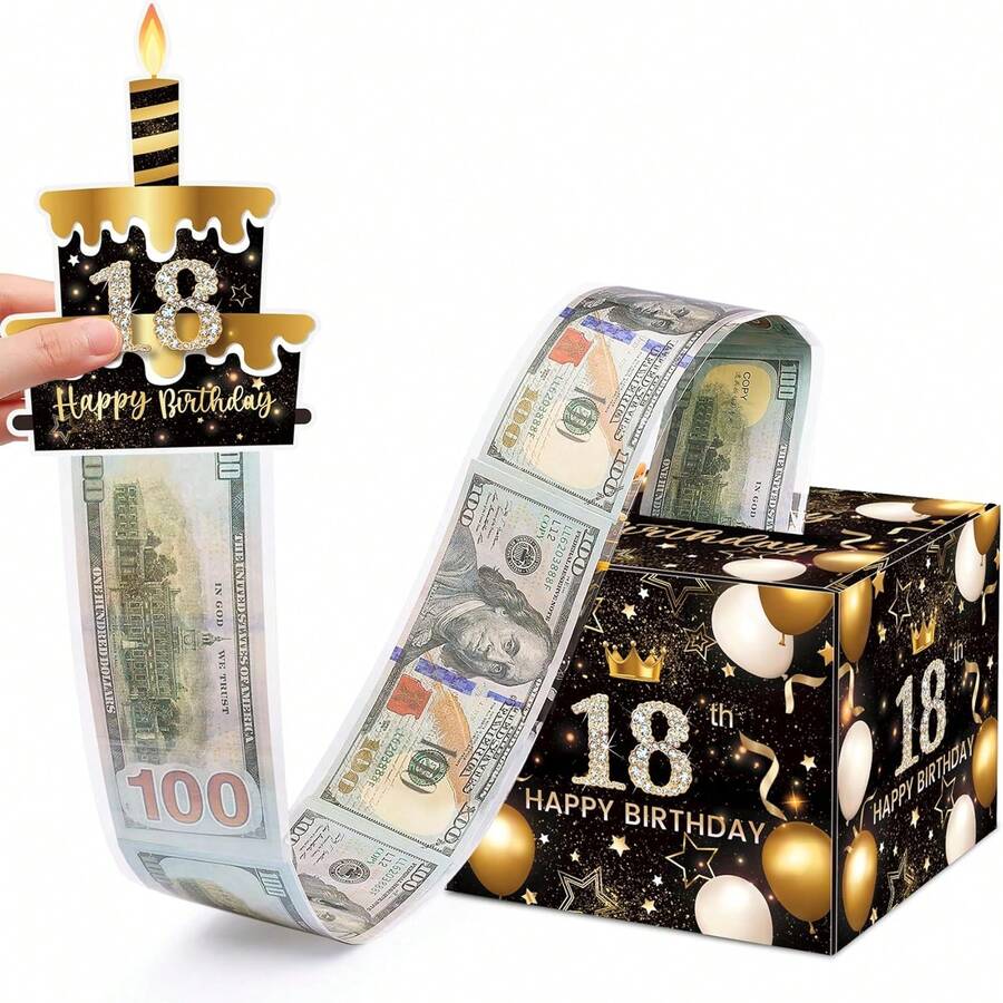 Birthday Cash Box, Surprise Pull-Out Money Gift Box With 50 Transparent Bags - A Fun Way To Give Birthday Gifts To Girls And Boys - 18 YEARS - View 1