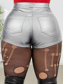 Women's Solid Color Casual Vacation Sexy Coated Shorts Summer - Bright Silver - View 3