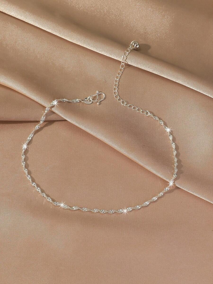 1pc Versatile Minimalist Silver Wavy Bell Anklet, Elegant Charming Jewelry Gift Suitable For Women's Daily Wear - Silver - View 1