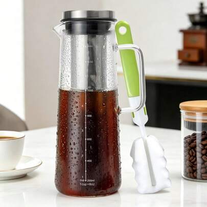 Máy pha cà phê lạnh thủ công 1.4L/47.3oz với bộ lọc bằng thép không gỉ siêu mịn có thể tháo rời, bình pha cà phê lạnh bằng thủy tinh borosilicate cao cấp, bình pha cà phê lạnh đa chức năng, bình chống rò rỉ, thích hợp cho cà phê đá và trà đá.