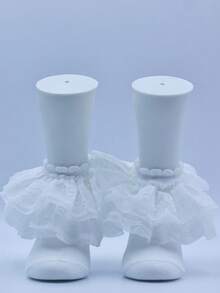 1双女童薄款蕾丝边袜，夏季儿童白色女童袜 - 白色 - 查看 3