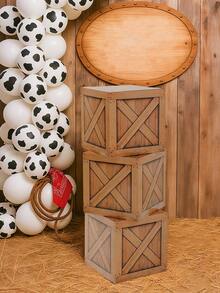 3pcs 27cm Wood Grain Party Decorations, Wood Grain Pattern Boxes, Party Backdrops, Game Party Tabletop Decor, Suitable For Birthday Party Supplies, Halloween Party Decor, Car Decor, Baby Shower Decor, Western Cowboy Party Decor, 1st Birthday Party Room Decor, Party Surprise Boxes, Baby Shower Gifts, Room Decor, Party Photo Props, Birthday Surprise Gifts, Party Favors - Dark Wood Planks - View 5