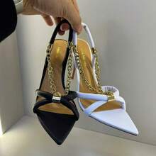 -Style Gold High-Heeled Shoes Women, New Pointed-Toe Metal Chain High-Heeled Sandals - White - View 2