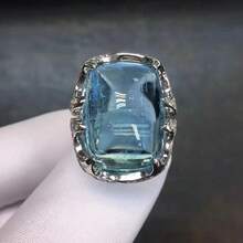 Aquamarine Ring With Crystal-Clear Inlay, Rich And Unique Color, Simple And Elegant Design, Available For Live Streaming And Dropshipping - Vàng trắng - Xem 2