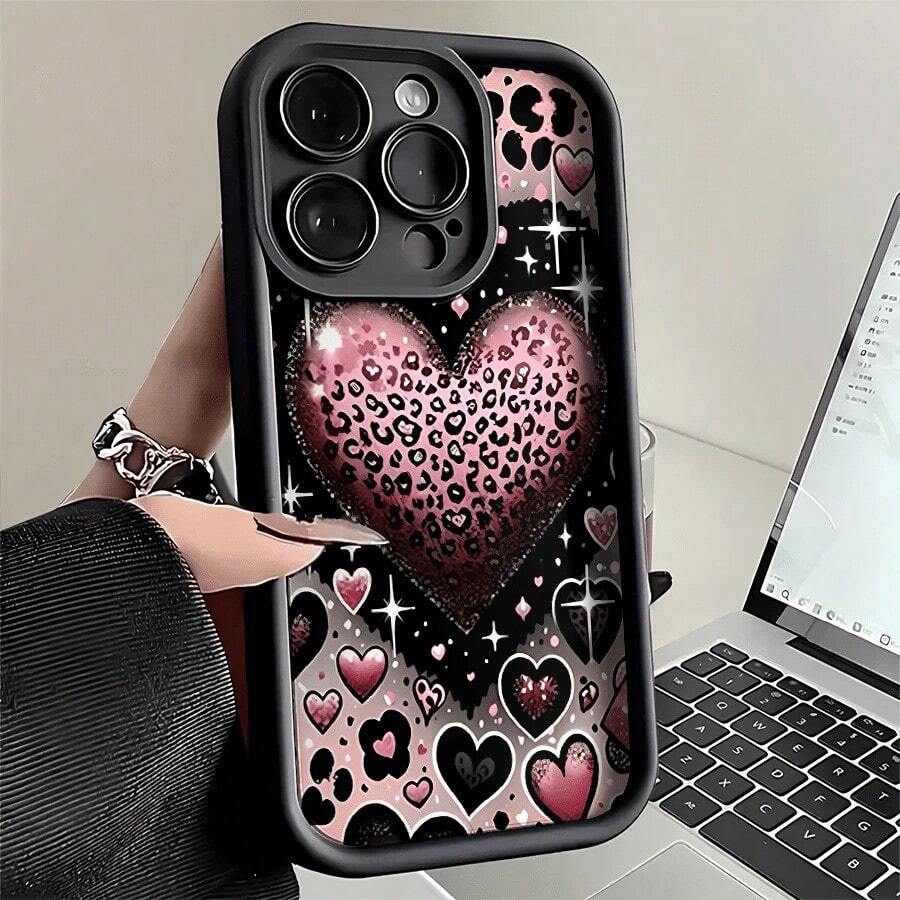 ヒョウ柄ハートピンクモデル様のソフトシリコンお作り携帯ケース 17 16 15 14 13 12 11 Pro Max Plus Air X XS S21 S22 S23 S24 S25 A13 A14 A15 A17 A33 A35 A54 Note20を使う クリスマス バレンタインデーのプレゼントに メンズの友人、ガールフレンド、家族への贈呈り物 - ブラック - チェックする 1