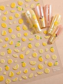 Stiker Kuku Lemon 3D Nuansa Musim Panas, Desain Buah Segar, Aksesori DIY Seni Kuku yang Lucu - Kuning - View 2
