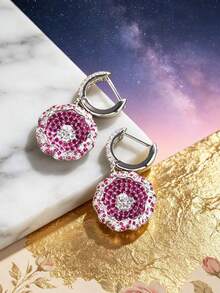 1 Đôi bông tai khoen hoa hồng nở rộ sang trọng đính đá Zirconia, bông tai thanh lịch đính đá Zirconia siêu nhỏ, thích hợp cho tiệc chiêu đãi, liên hoan, đám cưới. - Bạc - Xem 7