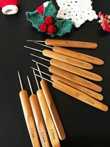 11 chiếc kim móc cán tre carbon hóa, cỡ 0.5-3.0mm, thích hợp để tết tóc, làm tóc dreadlocks, móc len và làm búp bê thủ công. - móc đan - Xem 7