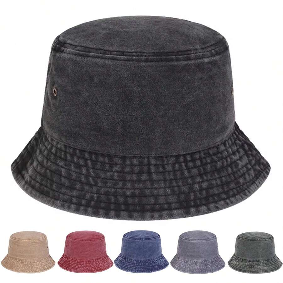 1 buah Topi Bucket Denim Vintage Polos Pria, Topi Nelayan Modis, Kasual untuk Acara Musim Semi/Gugur, Perjalanan, Pantai, Pesta - beraneka warna - View 1