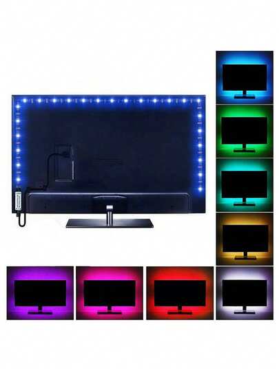 USB Powered RGB TV Backlight Strip, Color Changing Ambient Lighting For TV, Computer Monitor, Home Theater, Room, Living Room And Cabinet Decoration