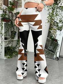 2026 Summer New Styles Plus Size High-Waisted Western Style Women's Flare Pants Casual Long Pants Stretch Leggings Print Bell Bottom Fashion Pants With Bull Skull Pattern For Autumn Winter Fashion Gift For Her Casual - trắng - Xem 2