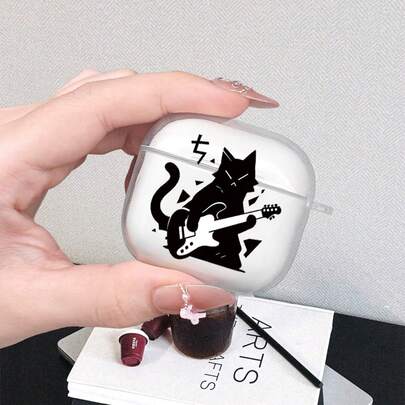 1pc UV Printed Whole Image Punk Rock Black Cat Design Earphone Case, Compatible With Apple Earphones 1/2/3/4/Pro/Pro2/Pro3, Minimalist Fashion Versatile, Suitable As Gift For Students, Office Workers, And Professionals