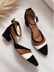 Women's Two-Tone Block Heel Pump - Elegant And Comfortable - 彩色 - 查看 5