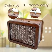 2pcs/Set Piggy Bank Set (1 Piggy Bank + 1 Marker Pen), Available In 1000/3000/10000 Euro Sizes, High-Quality Wooden Reusable Money Saving Box With Numeric Counter For Coins And Bills, Perfect Gift For Friends And Family, Suitable For Thanksgiving And Various Occasions - Piggy Bank - View 6