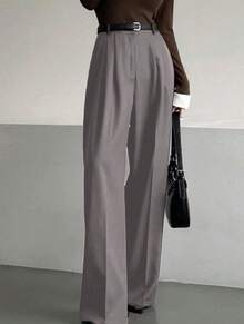 Classic And Versatile Suit Trousers, With A Straight Cut And Wide Legs. - Màu Xám nhạt - Xem 2