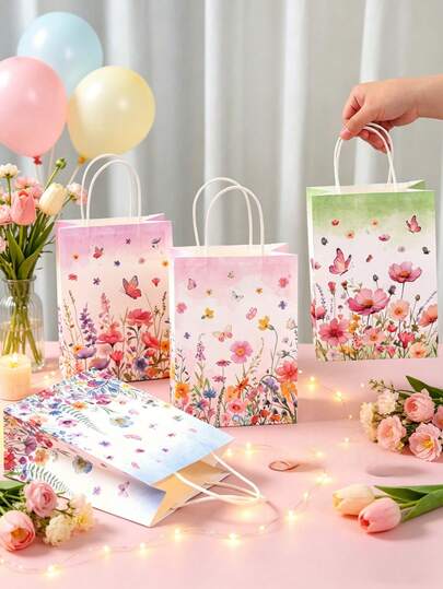 4 túi quà hoa dại, túi quà giấy Kraft họa tiết bướm và hoa, túi gói quà mừng em bé chào đời, túi đựng quà sinh nhật, trang trí tiệc mừng em bé chào đời, quà tặng mừng em bé chào đời, đồ dùng cho buổi họp mặt gia đình, túi xách tay, túi đựng đồ ăn vặt, túi giấy đựng quà, túi dự tiệc, trang trí tiệc tiết lộ giới tính, trang trí tiệc mùa xuân, đồ dùng dự tiệc, trang trí sinh nhật, quà tặng tiệc tùng