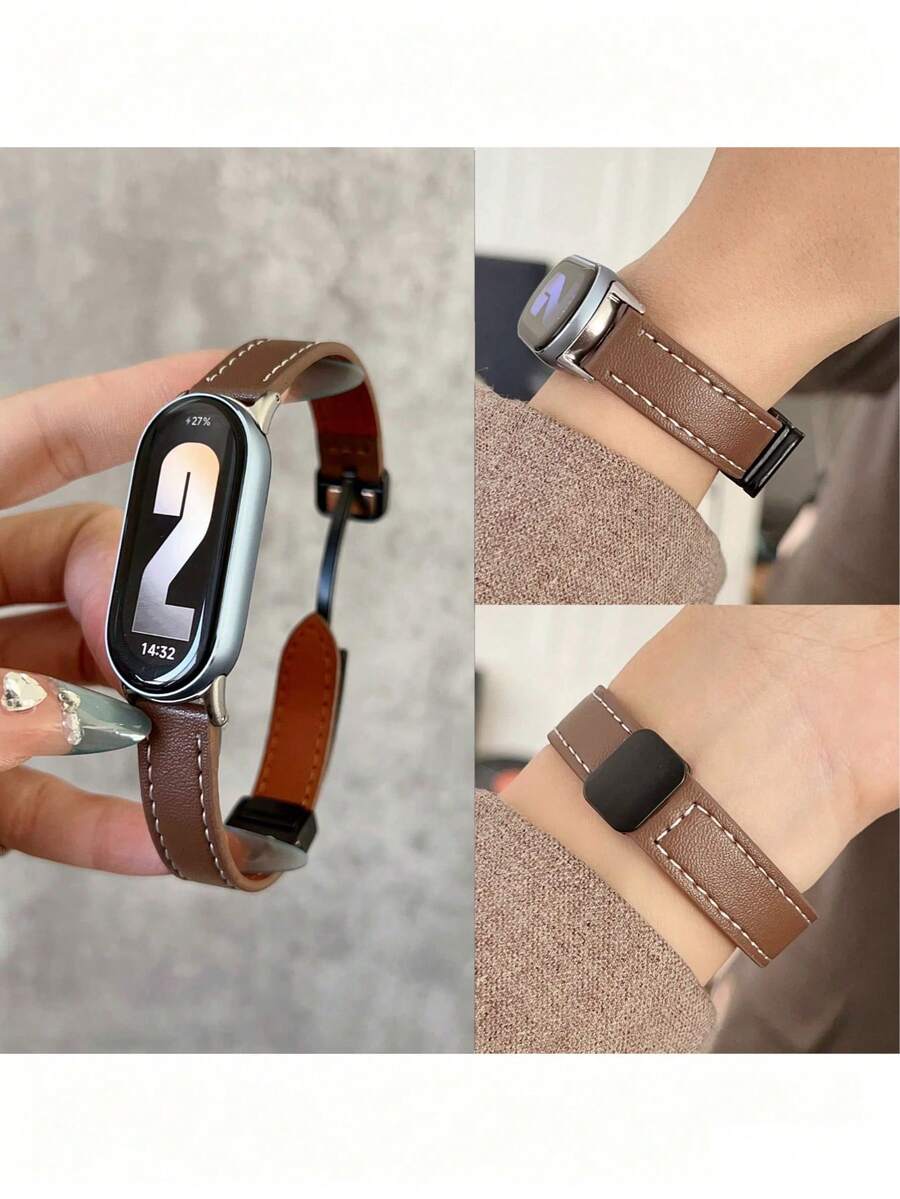 Compatible With Xiaomi Mi Band 10 Strap, Compact And Exquisite, Adopting Creative Elegant Minimalist Asymmetrical Breathable Design, Suitable For Xiaomi Mi Band 9/8 Models, Equipped With Quick Release Folding Magnetic Clasp, Dual-Color Leather Wristband, Unisex Smart Watch Band