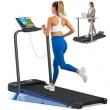 Foldable Treadmill With 10% Incline 4 In 1 Compact Walking Pad Treadmill With Handle Bar For Home Small Spaces 3.0HP Portable Quiet Under Desk Treadmills 350 LBS Capacity Smart APP LED Display - Black - View 1