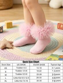 2 Pasang Kaos Kaki Anak Perempuan Berbulu dengan Hiasan Rumbai, Warna Putih & Merah Muda Polos, Kaos Kaki Putri yang Elastis dan Nyaman, Cocok untuk Semua Musim - MultiWarna - View 4