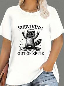 Plus Size - Raccoon Surviving Purely Out Of Spite-Shirt - Graphic Tee, Funny Sarcastic Shirt, Cute Animal Lover, Casual Crew Neck Tee, Breathable Summer Top - Birthday,, Valentine'S Day Women, Men, Friends, Family - 白色 - 查看 12
