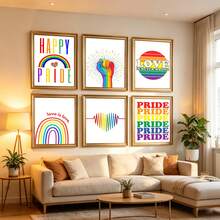 1/6 Stücke/Set LGBTQ+ Pride Leinwand Poster, Regenbogen-Themen Wandkunst Dekoration, lebendiges mehrfarbiges Design, mit den Zitaten "Happy Pride", "Love Is Love", "Love Is Never Wrong", Gleichberechtigung & Inklusion Heimdekoration, Gemälde, moderne Pride Month Wanddekoration, Wohnzimmer Schlafzimmer Apartment Ästhetik Ornament, minimalistischer Regenbogen-Muster, Innenraum Wandbehang Kunst, optional mit Rahmen - Mehrfarbig - Übersicht 11