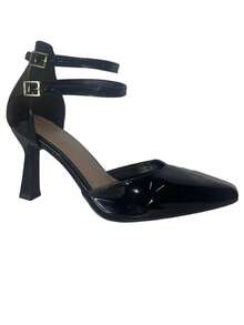 Women's Elegant Ankle Strap Double Buckle Pump With Cup Heel 231 - Black - View 6