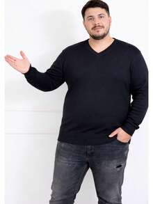 Plus Size Men's Winter Sweater/Blouse With V-Neck, Sizes G1-G4 - màu đen - Xem 3