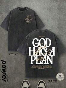 Jesus Tee God Has A Plan Graphic Tee Double-Sided Print Washed T-Shirt Holiday Gifts Y2K Men's Graphic Tees, Street - Style Vintage Washed T - Shirts - Black - View 7