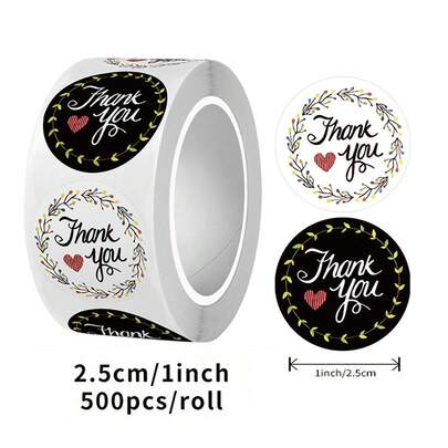 500pcs/Roll Round Sealing Stickers, Mother's Day Gift Thank You Seal Labels, Waterproof Decorative Packaging Stickers For Business, Wedding, Birthday, Gender Reveal Party Supplies And Envelope Gift Wrapping