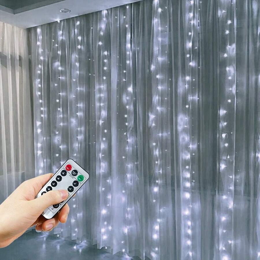 1pc USB Powered LED Curtain String Lights, 8 Modes Atmosphere Lights, Suitable For Wedding, Birthday Party, Window, Living Room, Wall Decor, Indoor Holiday Lighting (Remote Control Batteries Not Included)