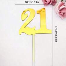 1pc/3pcs Minimalist Gold Acrylic Number 18 21 30 40 50 60 Anniversary Birthday Party Cake Topper - Multicolor - View 5
