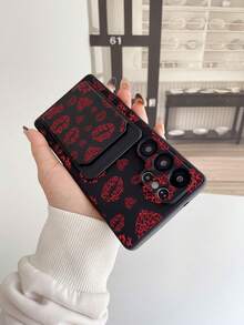 1pc Black TPU Lip & Heart Pattern Full Protective Phone Case And 1pc Black Lip & Heart Pattern Adhesive Card Holder, 2-In-1 Fashion Versatile Creative Personalized Full Coverage Phone Case Compatible With IPhone/Galaxy - Multicolor - View 4