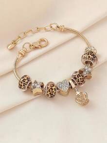 A Stylish Single-Layer Bracelet For Teen Featuring A New Leopard Print Crown Design With Beads, Exuding Elegance And Allure - Multicolor - View 3