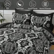 7 Pieces Paisley Comforter Set Queen King Bed In A Bag Comforter, Brown/Blue/Green/Pink Boho Pattern Soft And Comfortable Summer Bedding Set Bed In A Bag For All Seasons, Includes Comforter, Flat Sheet, Fitted Sheet, Pillowcases, Ideal Gift. - Đen Trắng - Xem 5