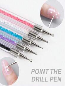 5 piezas Cepillo de línea de arte de uñas de doble extremo, bolígrafo de punteado, herramientas de perforación de rhinestone, dibujo y punteado - Multicolor - Ver 3