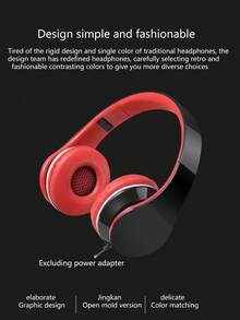 可伸缩有线耳机，高品质，高清通话，铝合金结构，可折叠便携式有线耳机 - 紅黑 - 查看 5