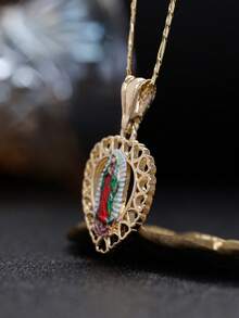 1件14K镀金圣母玛利亚心形吊坠项链，复古镂空新款设计，适合女性婚礼天主教首饰、情人节祝福礼物、日常佩戴、周年纪念日和特殊场合。 - 聖母 - 查看 4