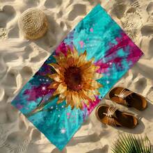 1pc Tie-Dye Sunflower Pattern Beach Towel, Super Soft Microfiber Extra Large Beach Blanket, Highly Absorbent Bath Towel, Suitable For Travel, Swimming Pool, Diving, Surfing, Yoga, Camping, Available In Multiple Sizes, Beach Accessory - Cadet Blue - View 3