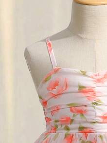 Đầm công chúa không tay, dài đến đầu gối, chất liệu chiffon, in họa tiết hoa dễ thương cho bé gái, thích hợp cho mùa hè. - Hồng - Xem 5