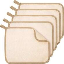 5 Pieces Exfoliating Face and Body Wash Cloths Towel Weave Bath Cloth Exfoliating Scrub Cloth Massage Bath Cloth for Women and Men Brown Edge 10.63 x 9.05 Inch - Marrón - Ver 9