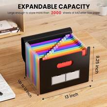 Accord File Organizer, 13 Poets Expanding File Folder, Portable Monthly Paper Bill Tax Receipt Organizer, Letter A4 Size Document Holder With Blank Labels, Bla Variant 1 - Black - View 2