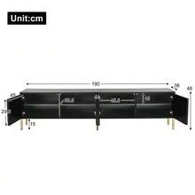 TV Cabinet, 190 Cm Long X 38 Cm Wide X 48 Cm High, Gold Table Legs, Grooved Door Design - Black - View 2
